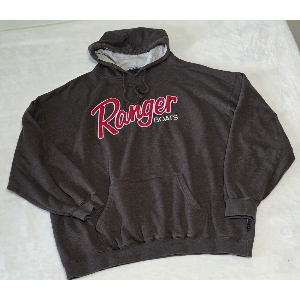 Ranger Boats Mens XXL / 2XL Brown Spellout Red Logo Hoodie Fishing Boats